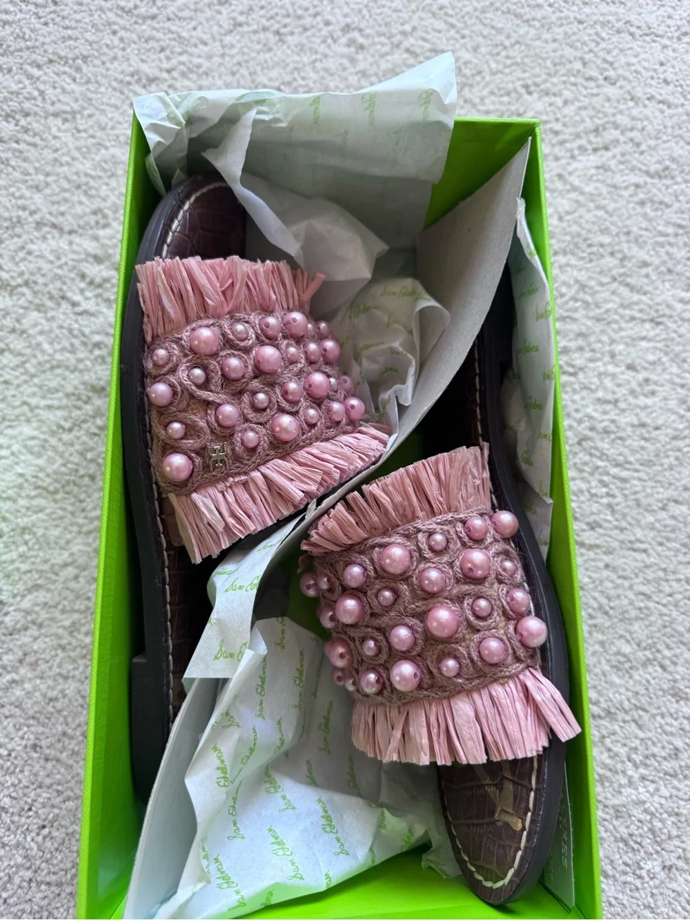 Sam Edelman Pink Beaded Fringe Slide Sandals